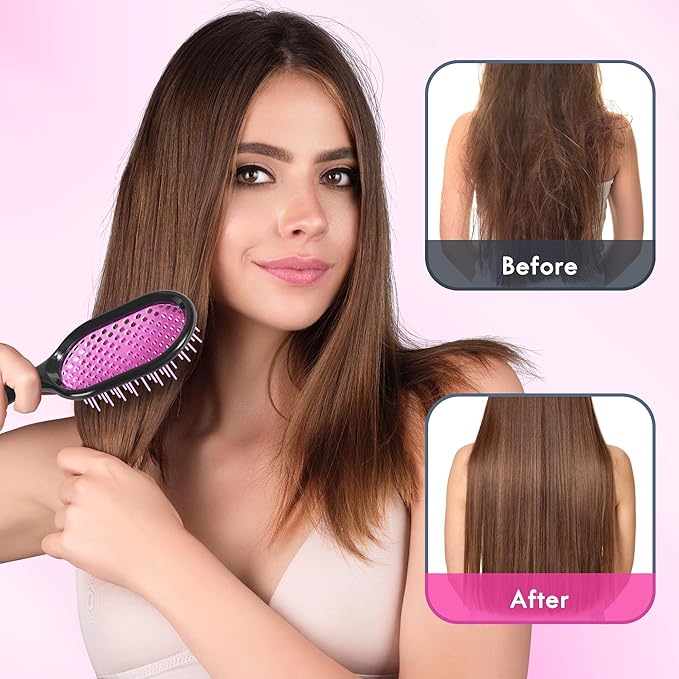 Vented Detangling Hair Brush - 2 Pack Detangler Hairbrush for Effortless Tangle Removal - Ultra-Soft Bristles -For Natural Curly Straight Wet Dry Damaged Hair for Women Men Kids - Black & Blue