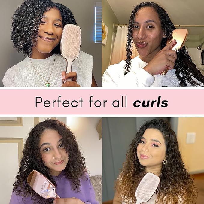 Lily England Curly Hair Brush - Detangling & Styling Tool with Flexible Bristles for Pain-Free Wet & Dry Curls (3c to 4c), Pink