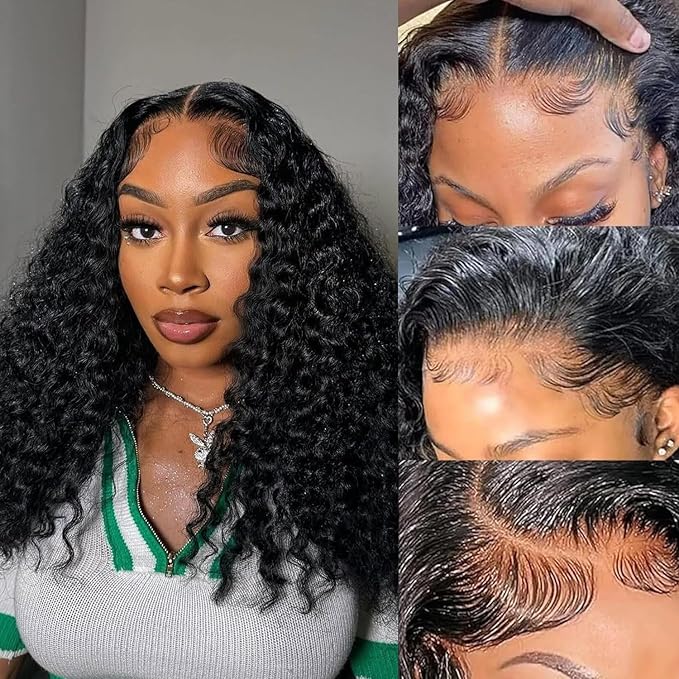 24 Inch Deep Wave Lace Front Wigs Human Hair Pre Plucked 200% Density 13x6 HD Lace Frontal Wigs with Baby Hair Deep Curly Wet and Wavy Glueless Wigs for Women