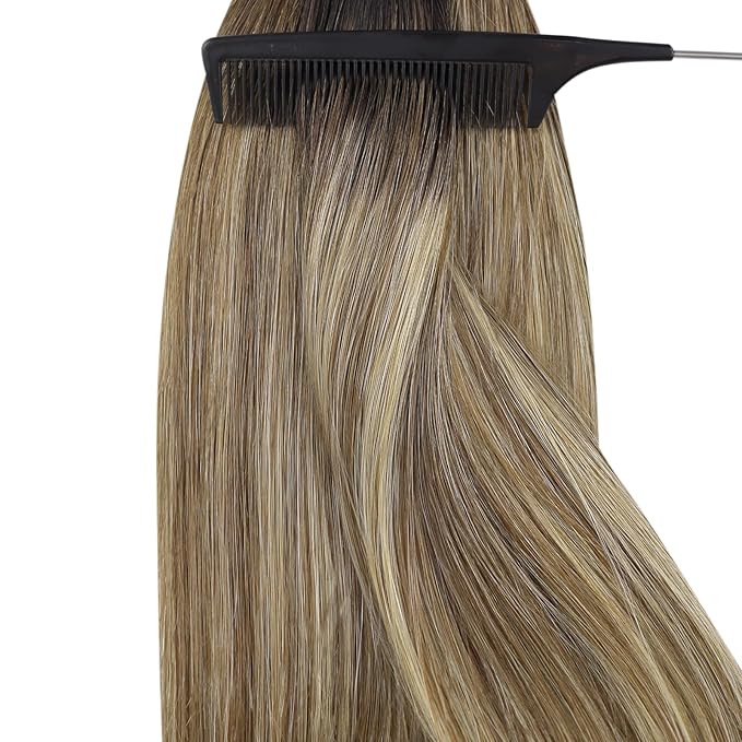 YoungSee Nano Hair Extensions Real Human Hair Balayage Darkest Brown with Blonde Invisible Nano Beads Hair Extensions for Women Nano Extension Remy Hair Ombre Cold Fusion 16inch 50g/50s
