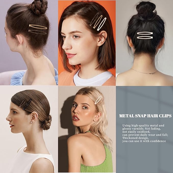 16 PCS Snap Hair Clips Metal Barrettes for Women Non Slip Barrettes for Thick and Thin Fine Hair,Bright Black Brown Beige,2.36 x 0.43 Inches.