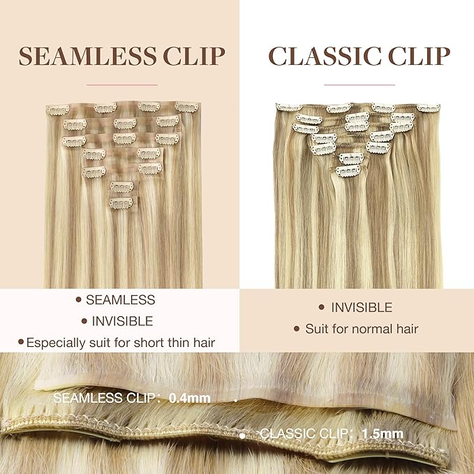 GOO GOO Clip in Hair Extensions Real Human Hair, Remy Human Hair Extensions Clip ins for Women, Natural Human Hair, 20inch 110g 7Pcs, 18A/613A Dark Blonde Highlighted Bleach Blonde
