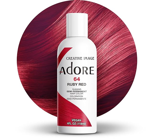 Adore Semi Permanent Hair Color (064 Ruby Red) | Vegan & Cruelty-Free Red Hair Dye | No Ammonia, No Peroxide, No Alcohol | 4 Fl Oz (Pack of 1)
