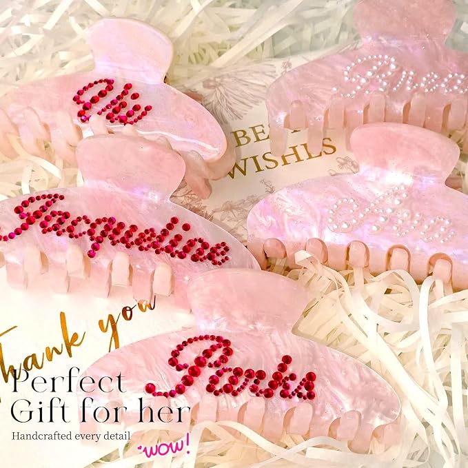 Personalized Colorful Name Hair Claw Clips for Women,Custom Hair Clips with Diamond,Cute Hair Accessories 4",Handmade Rhinestones Hair Clamp Gifts for Mom,Bride,Wife,Bridesmaid,Couples(Pink Sugar)