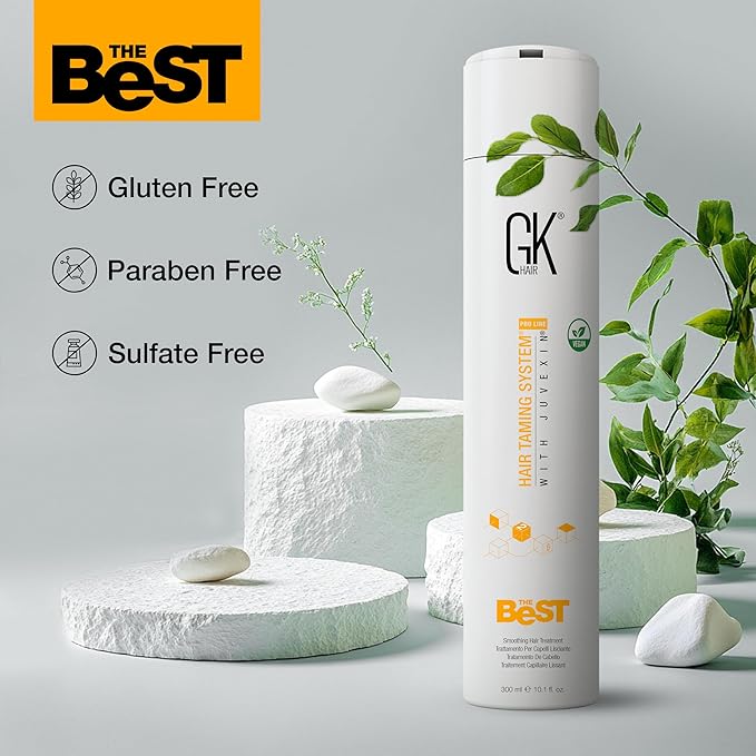 GK HAIR The Best Smoothing Keratin Treatment Professional Brazilian Blowout Complex for Silky Smooth & Frizz-Free Hair Temporary Straightening Long Lasting Shine -10.1 Fl Oz