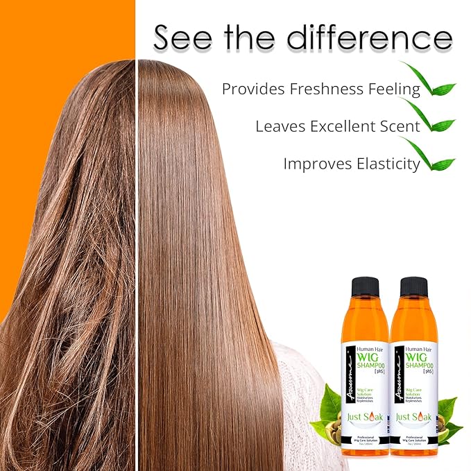 Awesome Human Hair Wig Shampoo, pH5, Just Soak, Wig Care, Adds Body & Volume, Freshness Feeling, 7 fl oz(1 set of 2)