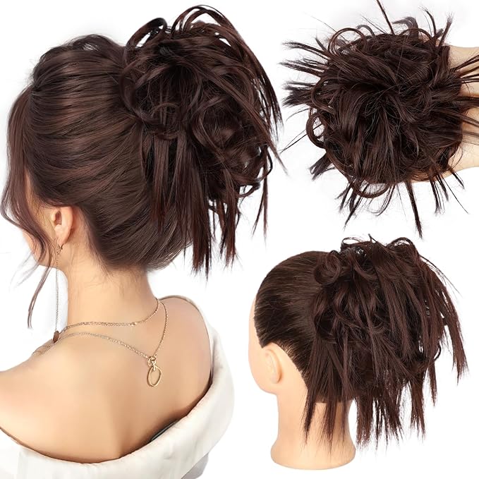 HMD Tousled Updo Messy Bun Hairpiece Hair Extension Ponytail with Elastic Rubber Band Updo Ponytail Hairpiece Synthetic Hair Extensions Scrunchies Ponytail Hairpieces for Women(33A)