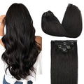 GOO GOO Clip in Hair Extensions Real Human Hair, Remy Human Hair Extensions Clip ins for Women, Natural Human Hair, 22inch 120g 7Pcs, 1B Natural black