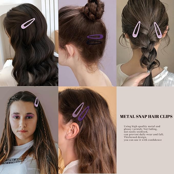 Small Hair Barrettes For Women No Slip Metal Snap Clips For Thin And Fine Hair,Matte Black Multiple Purple,20 PCS,1.97 x 0.5 Inch.