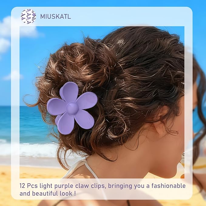 12 Pcs Claw Clips, Multi-Shapes Hair Clips for Women Girls, Non-Slip Large Jaw Claw Clips for Thick Thin Curly Hair Accessories (Purple)