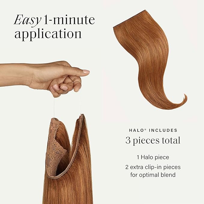 Luxy 100% Remy Human Hair – Halo Clip-In Hair Extensions –Natural Looking Volume & Length - One-Piece - Easy 5-Min Application 150 grams 12" Natural Red Halo