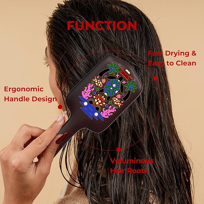 SIMETRA Wooden Paddle Hair Brush Unique Pattern Hair Brushes for Women Wet Brush Detangling Brush Guinean Ovangkol Hardwood Bristles for Scalp Massage for Men Kids for All Hair Types (Turtle)