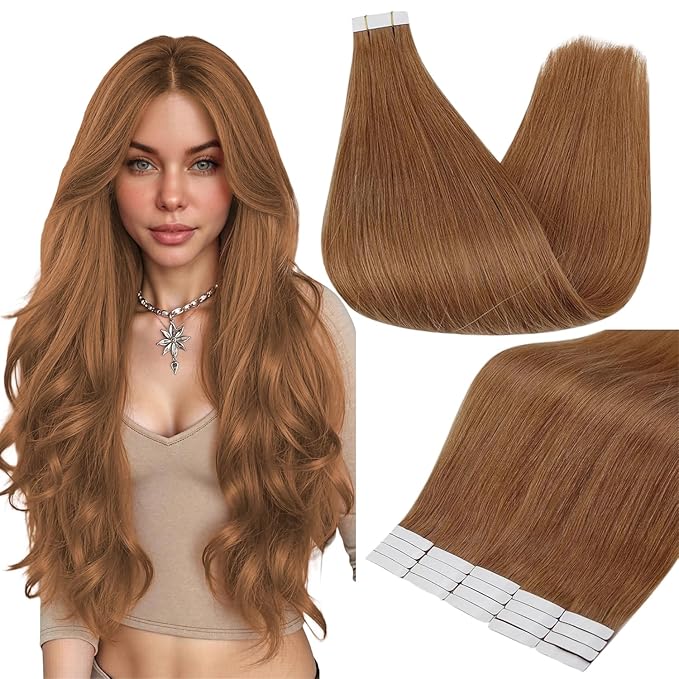Full Shine Hair Extensions Real Human Hair Color 330 Orange Real Hair 12 Inch Double Sided Tape in Extensions 20PCS Remy Tape Ins Human Hair Extensions Tape Extensions 30g for Party