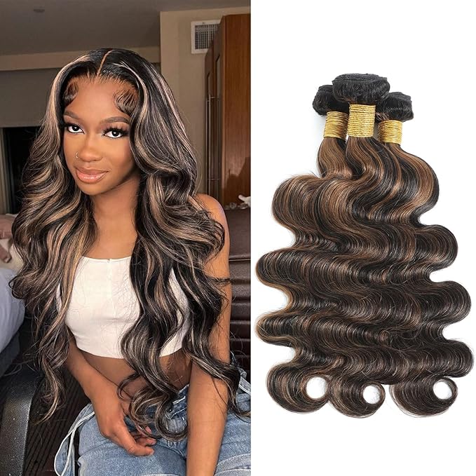 P1B/30 Body Wave Bundles Human Hair Highlight Brown Color Body Wave Bundle 100% Real Human Hair And True To Length 22 24 26 Inch 3 Pcs/Pack