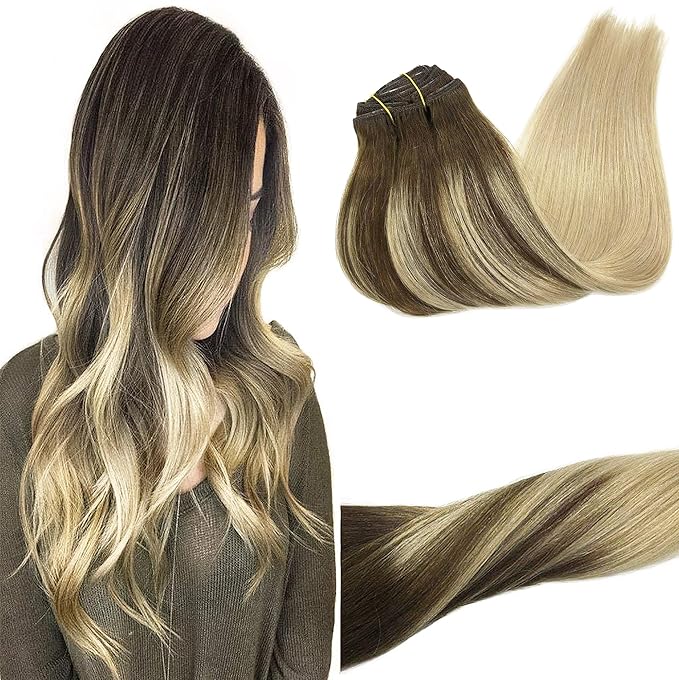 GOO GOO Clip in Hair Extensions Real Human Hair, Remy Human Hair Extensions Clip ins for Women, Natural Human Hair, 20inch 120g 7Pcs, 4/18 Balayage Chocolate Brown Highlighted Dirty Blonde