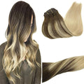 GOO GOO Clip in Hair Extensions Real Human Hair, Remy Human Hair Extensions Clip ins for Women, Natural Human Hair, 16inch 120g 7Pcs, 4/18 Balayage Chocolate Brown Highlighted Dirty Blonde