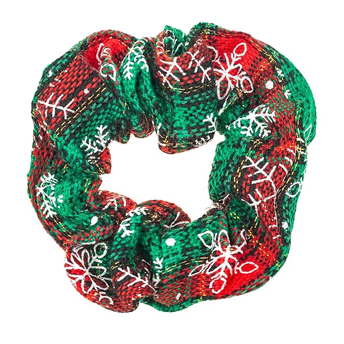 LOOKSEVEN Scrunchies, 5PCS Bandana Scrunchy Hair Ties, Christmas Styles Hair Scrunchies for Women. (Christmas, Cotton, 1 Count, Curly, Unisex, All Ages, 5 Pieces)