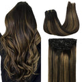 GOO GOO Clip in Hair Extensions Real Human Hair, Remy Human Hair Extensions Clip ins for Women, Natural Human Hair, 16inch 120g 7Pcs, 1B/6/1B Balayage Natural Black to Chestnut Brown