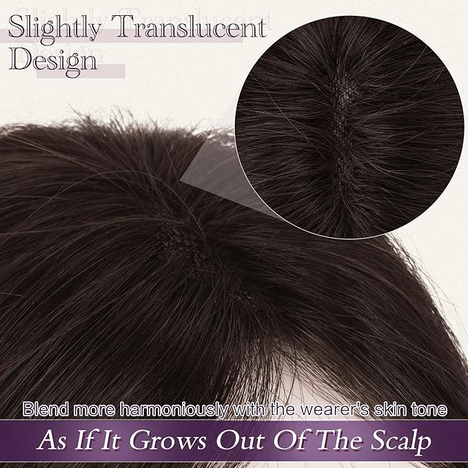 RUWISS Hair Toppers for Women Real Human Hair Lightweight Clip in Hair Piece for Thinning Hair Fluffy Straight Hair Topper without Bangs, Dark Brown