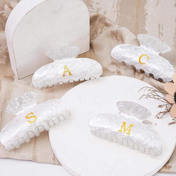 Birthday Gifts for Teens Girls - Initial Letter Hair Clips | Personalized Gifts | Personalized Hair Claws | Birthday Gifts for Women | Christmas Gift for Teens Girl Stocking Stuffers - White,L