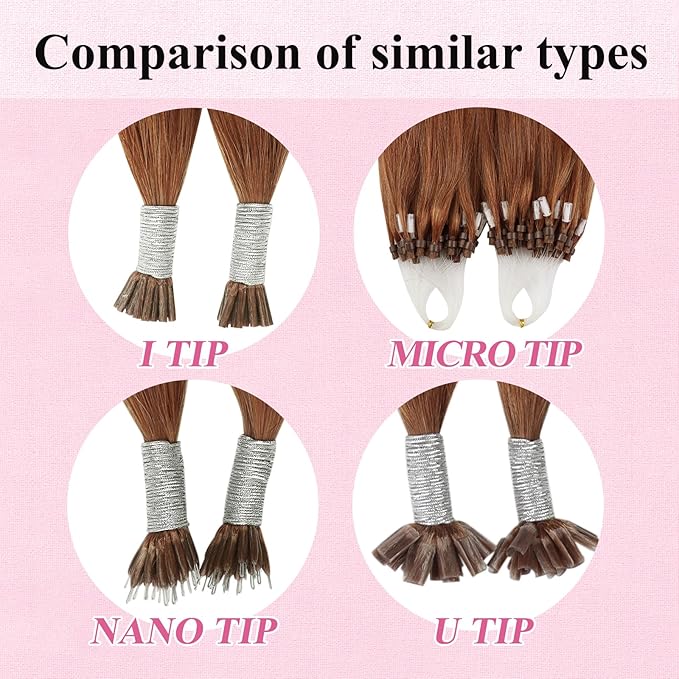 YoungSee Micro Hair Extensions Copper Micro Bead Hair Extensions Micro Links Hair Extension Copper for Women 18In 25g 25s