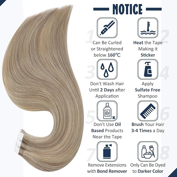 Full Shine Invisible Tape in Hair Extensions Color 18 Ash Blonde Highlight 613 Blonde Tape in Real Human Hair Extensions 20Inch Seamless Straight Remy Silky Skin Weft 20 Pcs 50 Grams Add Length