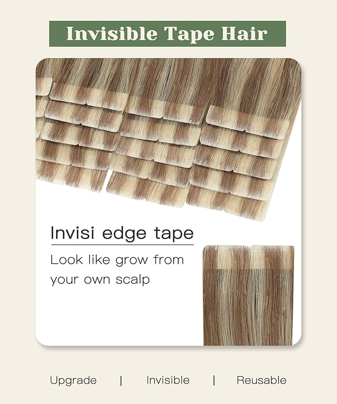 SURNEL Injected Seamless Tape in Hair Extensions 14 Inch Golden Brown to Caramel Blonde Seamless Remy Invisible Tape in Extensions 20 Pcs 30g(#102727,14)