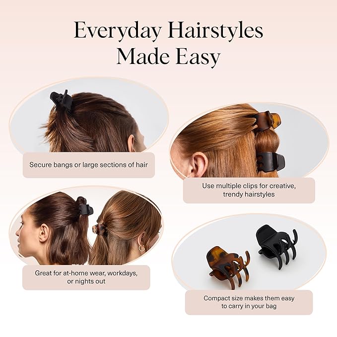 Kitsch Eco-Friendly Medium Claw Clips - Cute & Stylish Short Hair Accessories for Women, Girls | Ideal Size for Any Hairstyles | Ideal Gifts for Women, 2pcs (Black & Tortoise)
