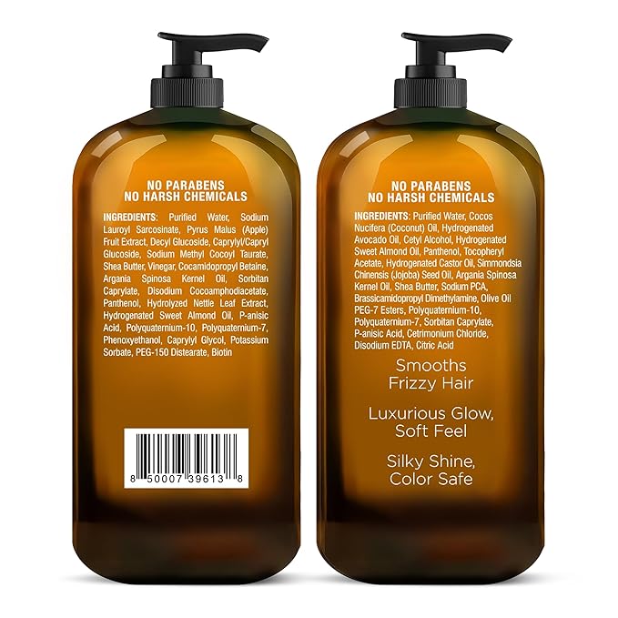 MAJESTIC PURE Apple Cider Vinegar Shampoo and Avocado Coconut Conditioner Set - Restores Shine & Reduces Itchy Scalp, Dandruff & Frizz - Sulfate Free, for All Hair Types, Men and Women - 2 x 16 fl oz