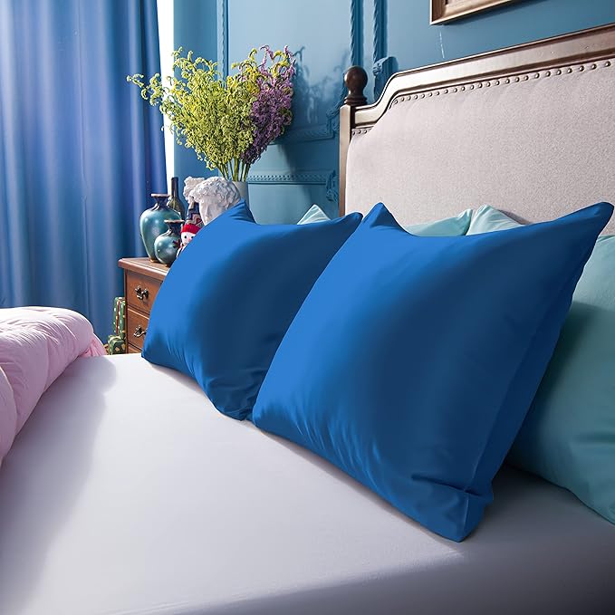 NTBAY Zippered Satin Pillow Cases for Hair and Skin, Luxury Queen Hidden Zipper Pillowcases Set of 2, 20x30 Inches, Royal Blue