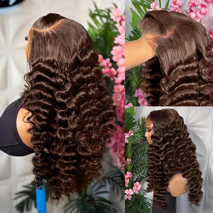 2x6 Skinlike Real HD Lace Closure Chocolate Brown Human Hair Wig 0.095mm Ultra-thin HD Lace 15A Brazilian Body Wave Virgin Human Hair Lace Closure Wigs For Black Women (28 Inch)