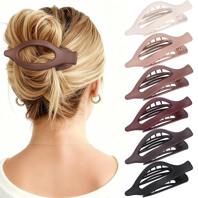 Flat Hair Clips for Women - 6 PCS French Flat Claw Clips Medium Hair Clips for Girls Large Hair Claw Clips for Thick or Thin Hair Strong Hold No Slip Hair Accessories for women (Brown Scarlet)