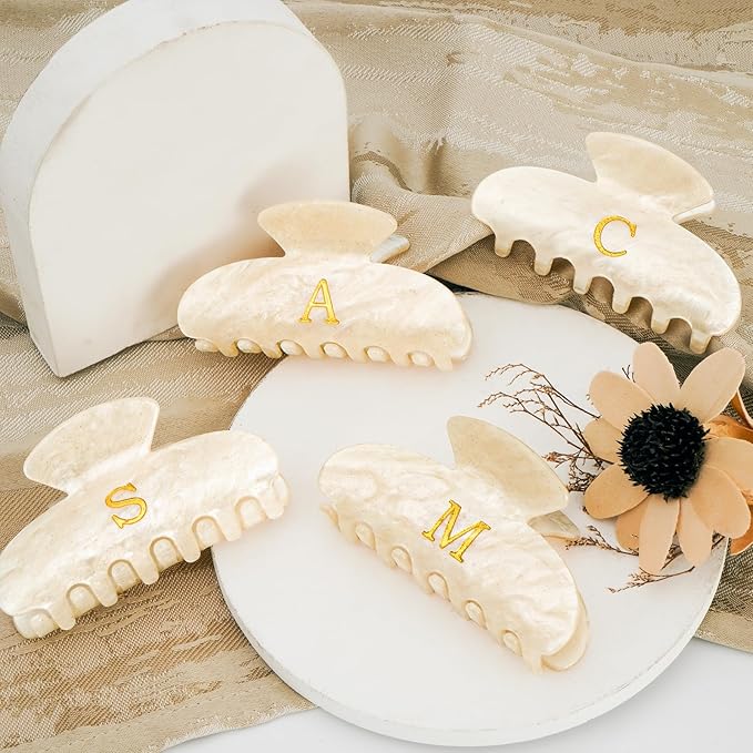 Initial Hair Clips Personalized Hair Claws - Monogram Hair Claw Large Hair Clip,Fashion Glitter Claw Clips Hair Accessory - Gold,I