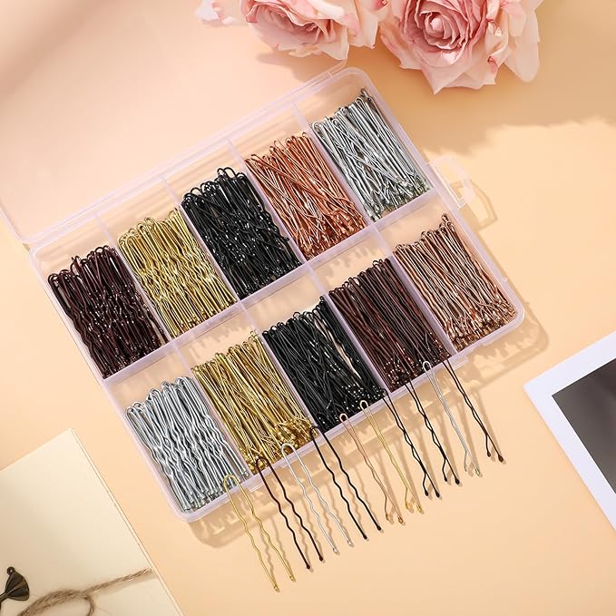 400 Pcs Bobby Pins Set, 2 Inch Hair Pins for Women Girls and U-Shaped Pins for Buns, 5 Colors Brown Blonde Black Styling Pins With Storage Box
