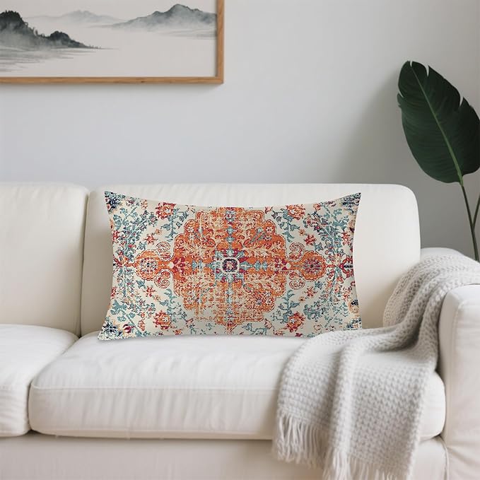 Satin Pillowcase 1 Pack-Boho Vintage Silky Pillow Cover for Hair and Skin,Standard Size 20x26 Inch Soft Cooling Printed Pillow Cases with Hidden Zipper,Gifts for Women Men