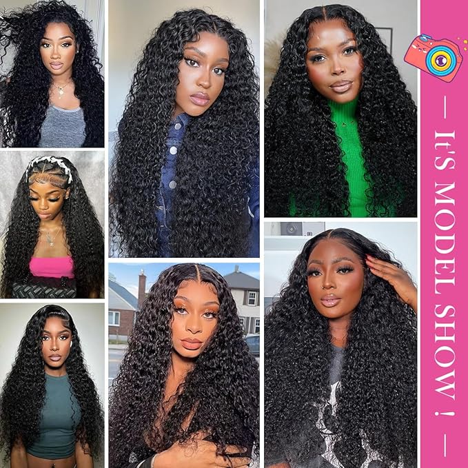 CYNOSURE HD Lace Front Wigs Human Hair Pre Plucked 180% Density Kinky Curly Lace Frontal Wigs Human Hair Glueless Natural Black Color 28inch