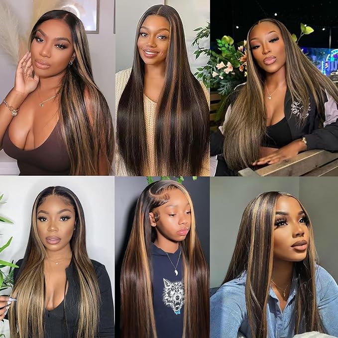 Ombre Lace Front Wig Human Hair 1B/30 Highlight Straight Wigs 13X6 Transparent Lace Frontal Glueless Wigs Honey Blonde Colored Human Hair Pre Plucked for Women 26inch