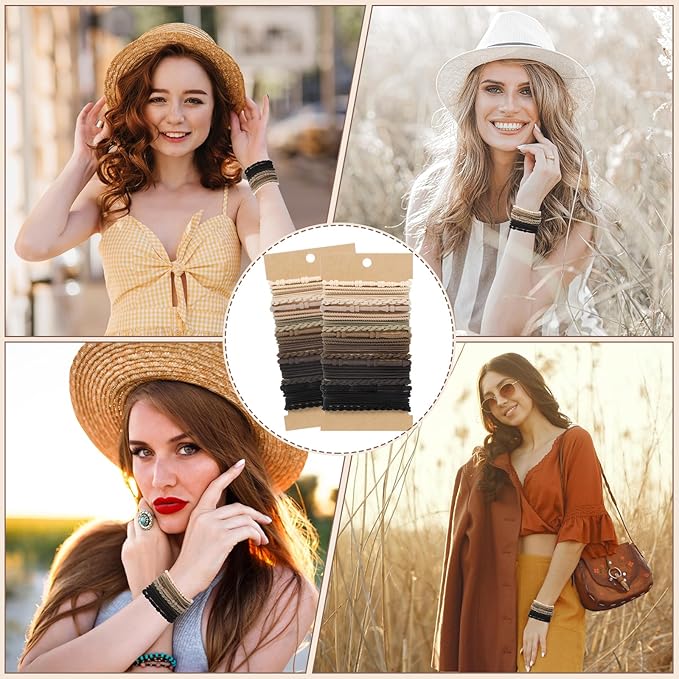 40 Pcs Boho Hair Ties, Hair Ties Bracelets for Women Neutral Colors Hair Ties Boho Accessories for Girls
