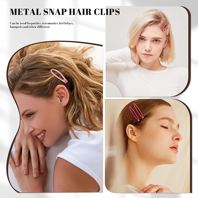 16 PCS Snap Hair Clips Metal Barrettes for Women Non Slip Barrettes for Thick and Thin Fine Hair,Bright Multiple Red,2.36 x 0.43 Inches.