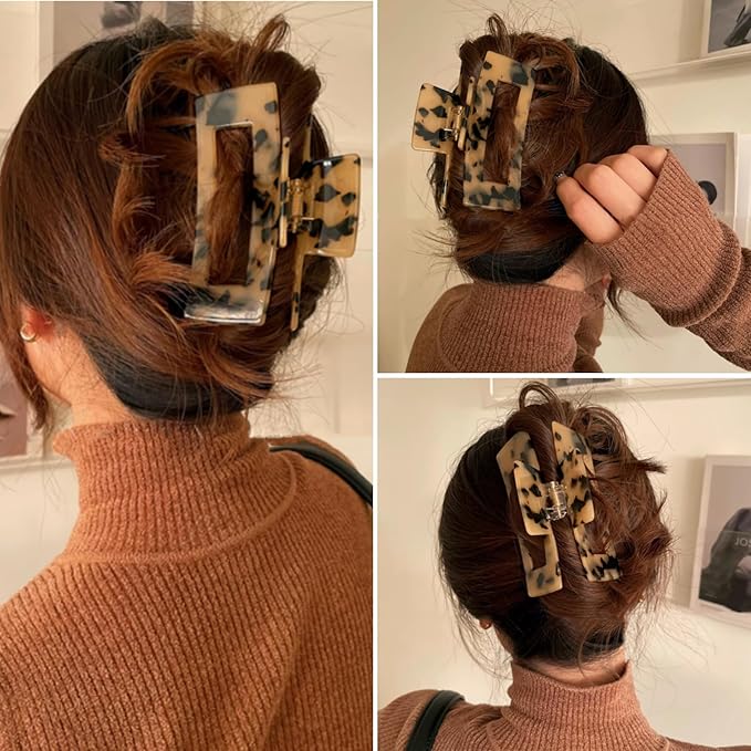 Large Tortoise Shell Claw Clip 4.1 Inch Cellulose Acetate Hair Claw, 2 Pack Banana Hair Claw Clips for Thick Curly Hair, French Design Hair Jaw Clamp Fashion Hair Accessories for Women Ladies