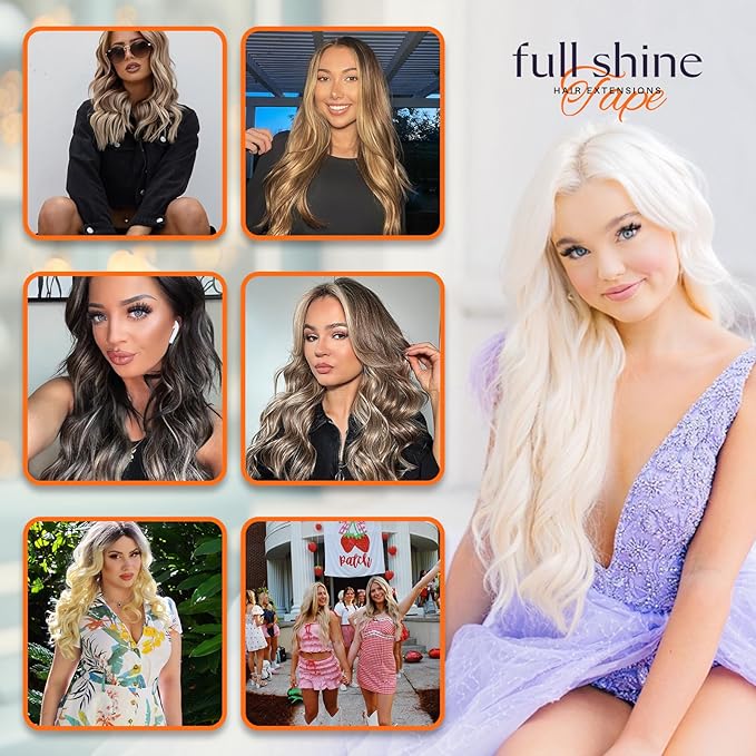 Full Shine Human Hair Extensions Tape in Color 10 Golden Brown and 16 Golden Blonde to 16 Blonde 14 Inch Invisible Seamless Tape in Hair Extensions Human Hair 20PCS 50 Grams Add Volume