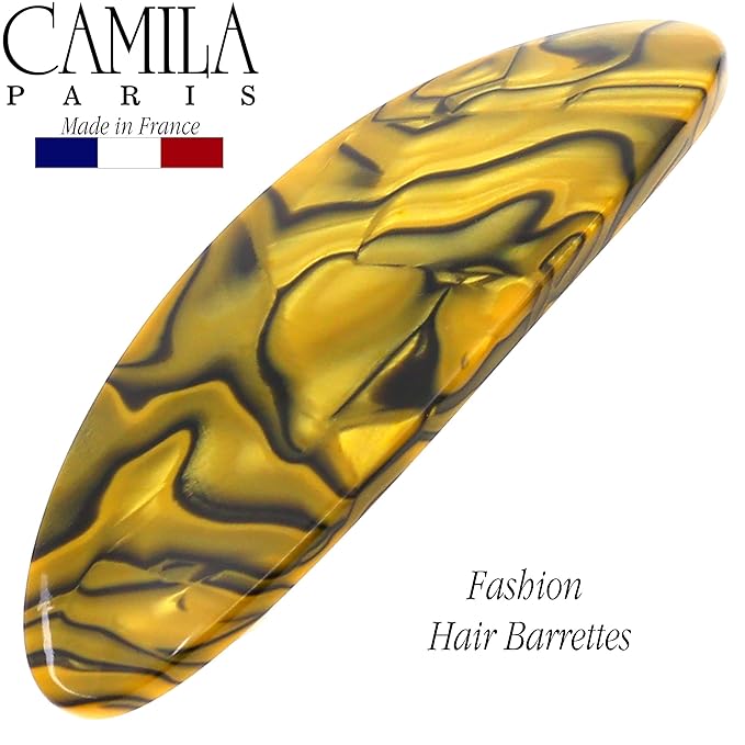 Camila Paris CP3139 French Hair Barrette Clip Handmade Oval Yellow, Strong Hold Grip Hair Clips for Women, No Slip Rubberized Metal Closure, Durable Styling Girls Hair Accessories, Made in France