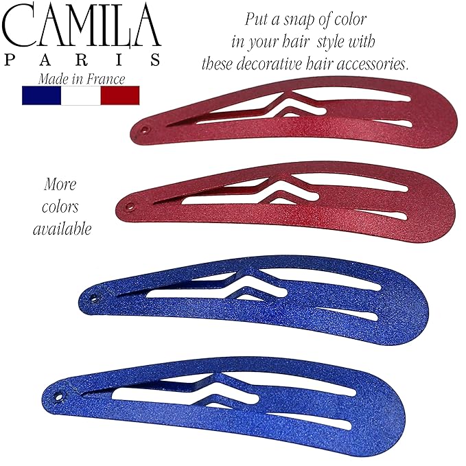 Camila Paris CP1330H French Hair Barrettes Clips, Snap Hair Slides Clic Clac for Women, Styling Girls Side Slide-in Metal Snap Pin Hair Accessories for Women. Strong Hold, No Slip Grip, Made in France