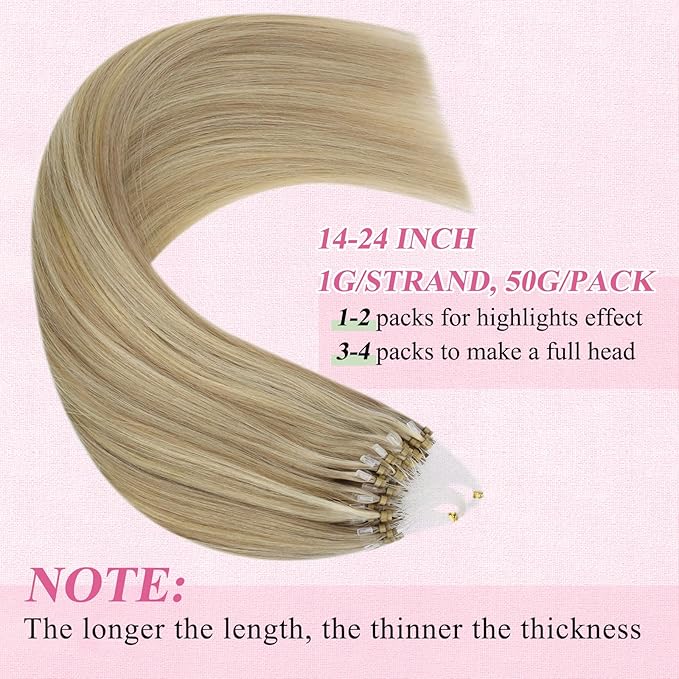 YoungSee Microlink Hair Extensions Human Hair Golden Blonde Mix Medium Blonde Highlight Micro Bead Hair Extensions Real Human Hair 22In 50g 50s Bead Hair Extension for Engagement
