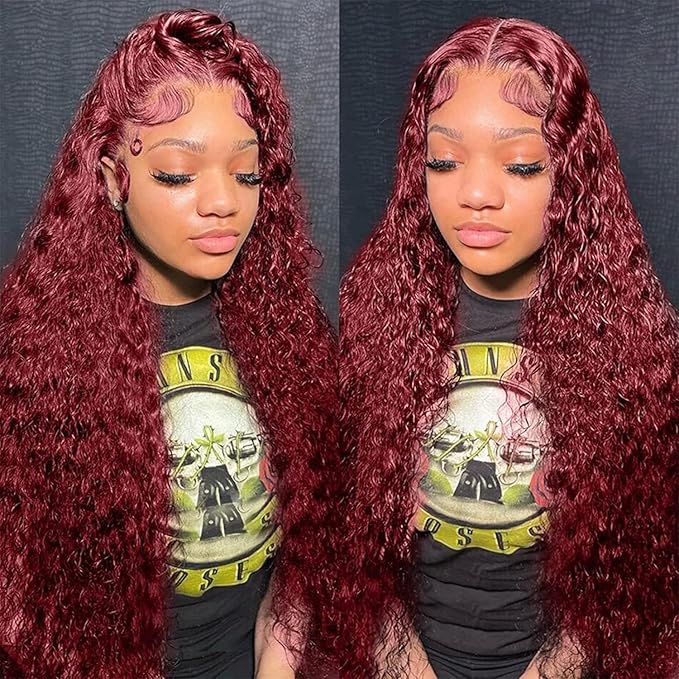 24 Inch 99J Burgundy Deep Wave Lace Front Wigs Human Hair 200% Density 13x6 Lace Front Wigs Human Hair Glueless HD Lace Frontal Wigs for Women