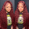22 Inch 99J Burgundy Deep Wave Lace Front Wigs Human Hair 200% Density 13x6 Lace Front Wigs Human Hair Glueless HD Lace Frontal Wigs for Women