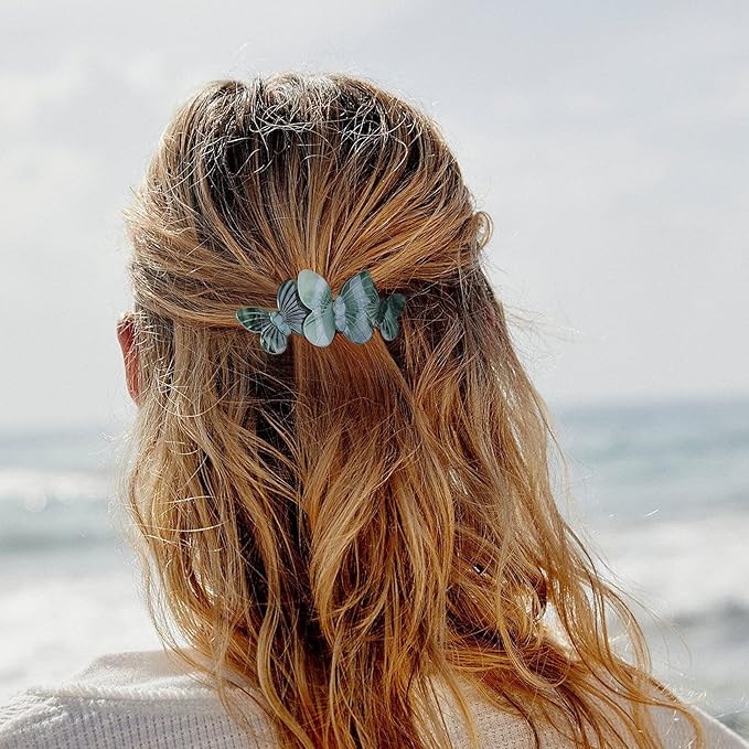 Hair Barrettes, 3pcs Large Hair Barrettes for Thick Hair, Elegant French Barrettes Retro Hair Accessories for Women Daily Wear, Light blue