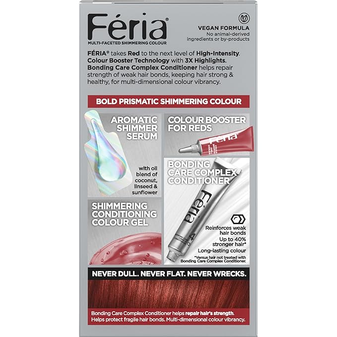 L'Oreal Paris Feria Multi-Faceted Shimmering Permanent Hair Color, R68 Ruby Rush (Rich Auburn True Red), Pack of 1 Hair Dye Kit
