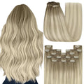 YoungSee 150g Hair Extensions Clips in for Women Ash Blonde Clip in Hair Extensions Real Human Hair Ombre Platinum Blonde Balayage Clip on Hair Extensions Straight Hair 20Inch 7Pcs