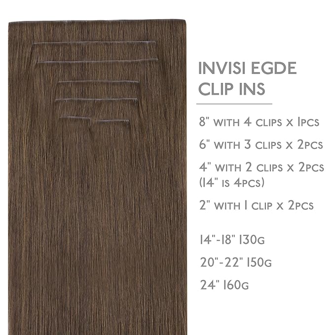 WENNALIFE Invisi Edge Clip in Hair Extensions Real Human Hair, 24 Inch 160g 7pcs Light Ash Brown Seamless Clip in Extensions Remy Hair Clip Ins Invisible PU Skin Weft Extensiones De Cabello Hmano